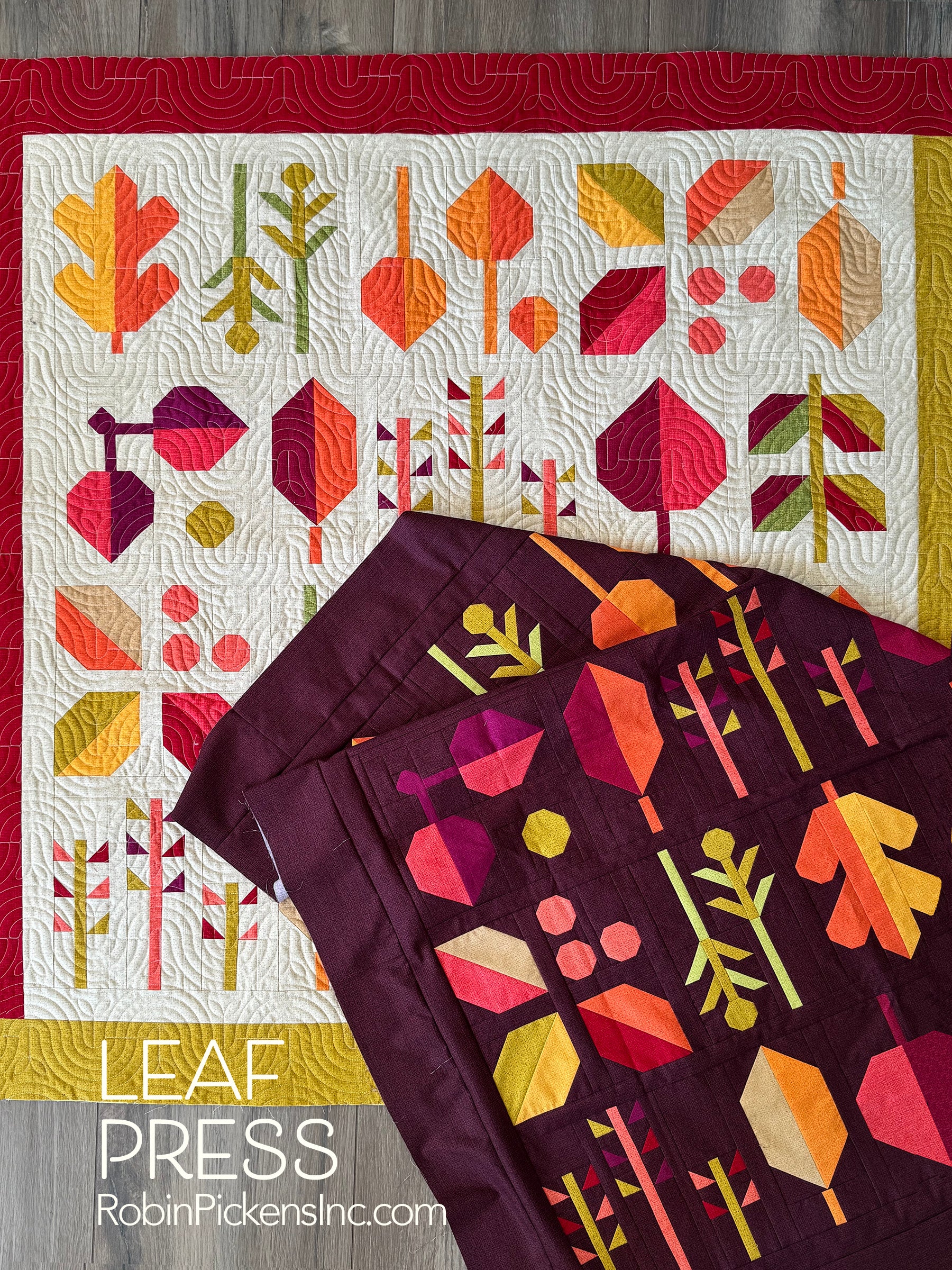 A Quilt Kit of Leaf Press - Washed Linen w/ 2 color border - Image 3