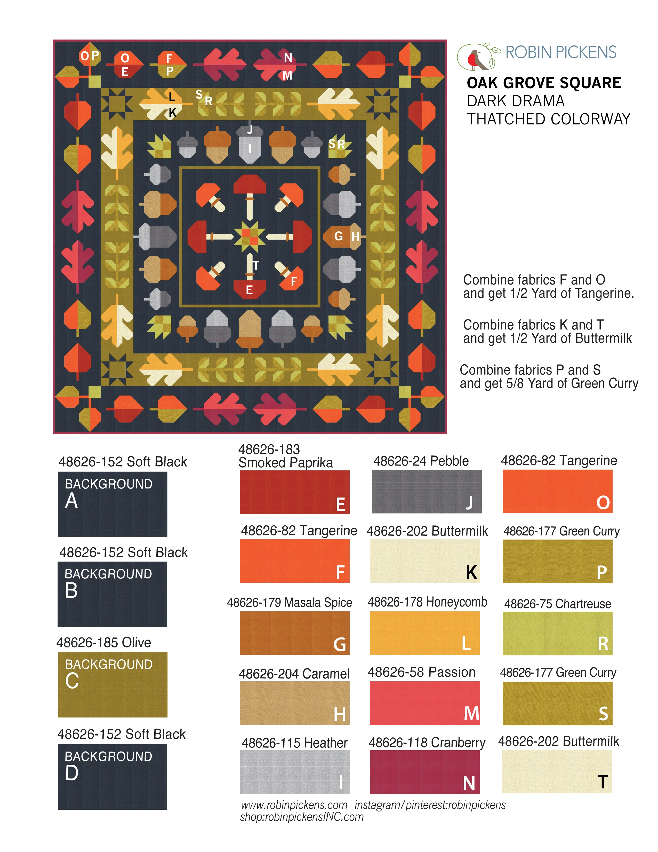 A Quilt KIT of Oak Grove Square in Thatched- DARK DRAMA colorway - Image 4