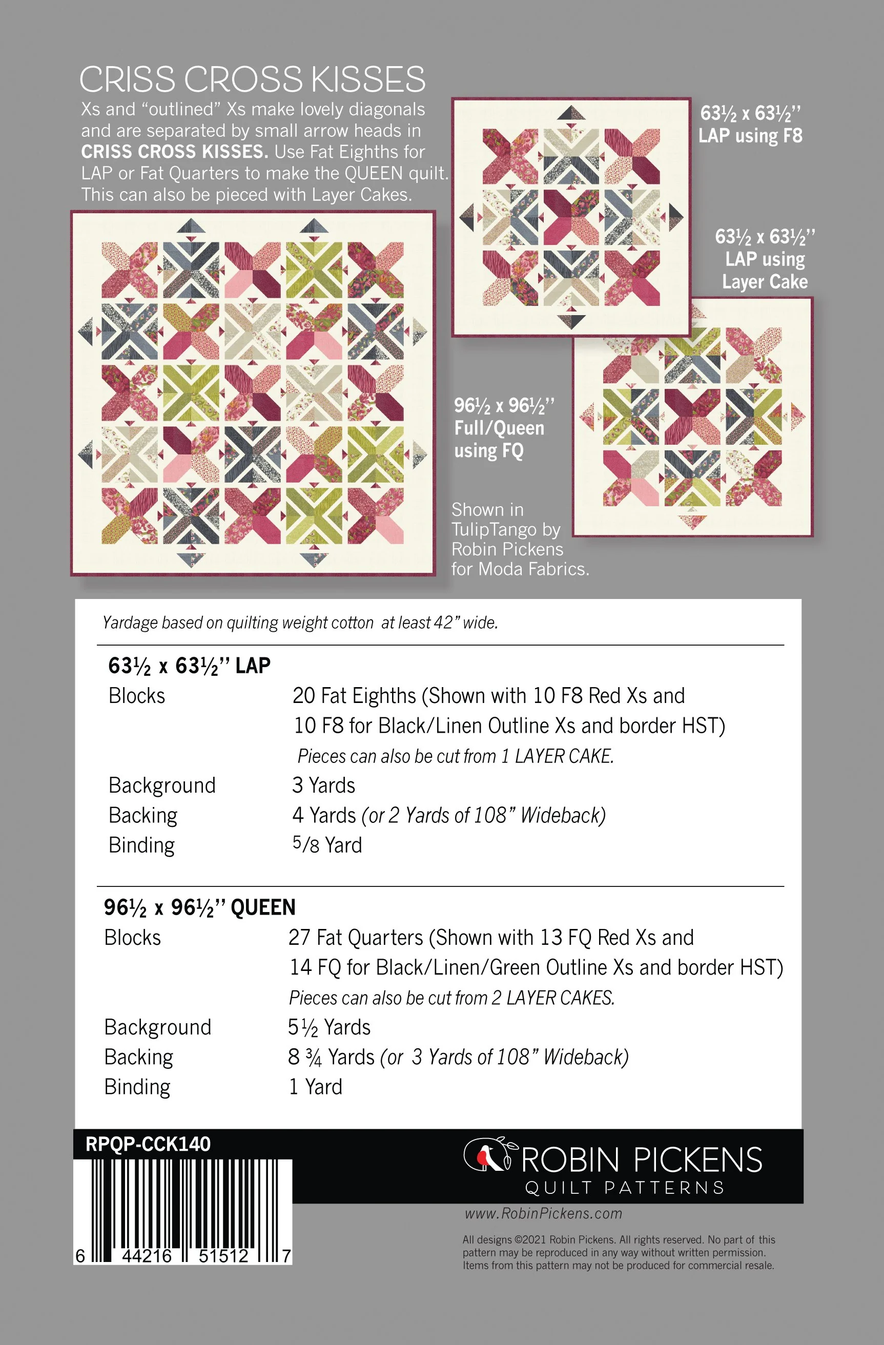 CRISS CROSS KISSES printed booklet quilt pattern, Robin Pickens, Lap or Queen - Image 3