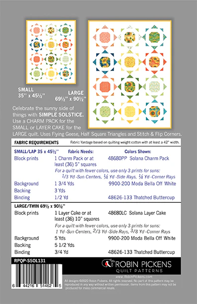 SIMPLE SOLSTICE (digital PDF) Quilt Pattern by Robin Pickens. Charm Pack or Layer Cake friendly for wall/lap or twin size. - Image 4