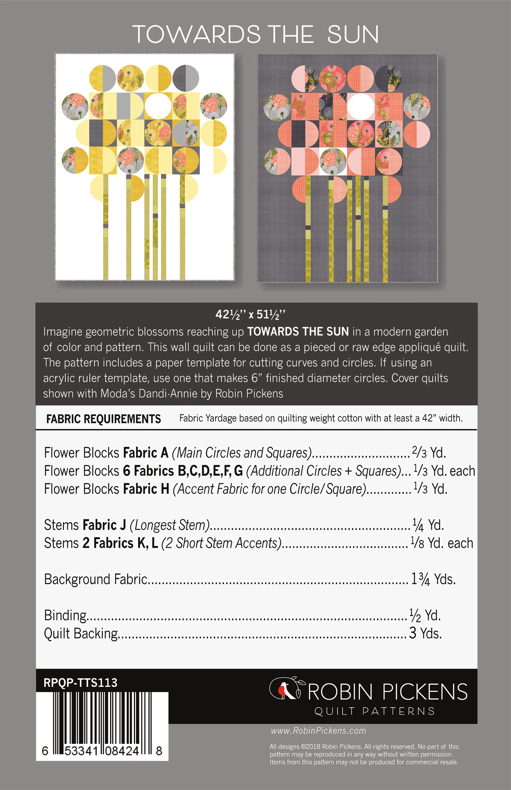 TOWARDS THE SUN Digital PDF Quilt Pattern by Robin Pickens/ wall quilt/ modern circles quilt /pieced or applique - Image 7