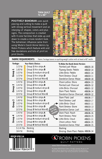 POSITIVELY BOHEMIAN Digital PDF Quilt Pattern by Robin Pickens / Twin size / Easy Fast Quilt - Image 3
