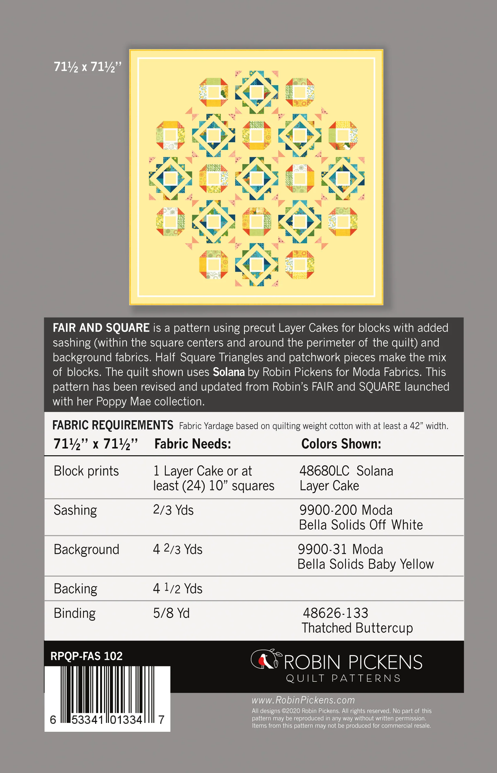 FAIR and SQUARE Digital PDF Quilt Pattern by Robin Pickens / Layer Cake friendly /Square 71" size - Image 3