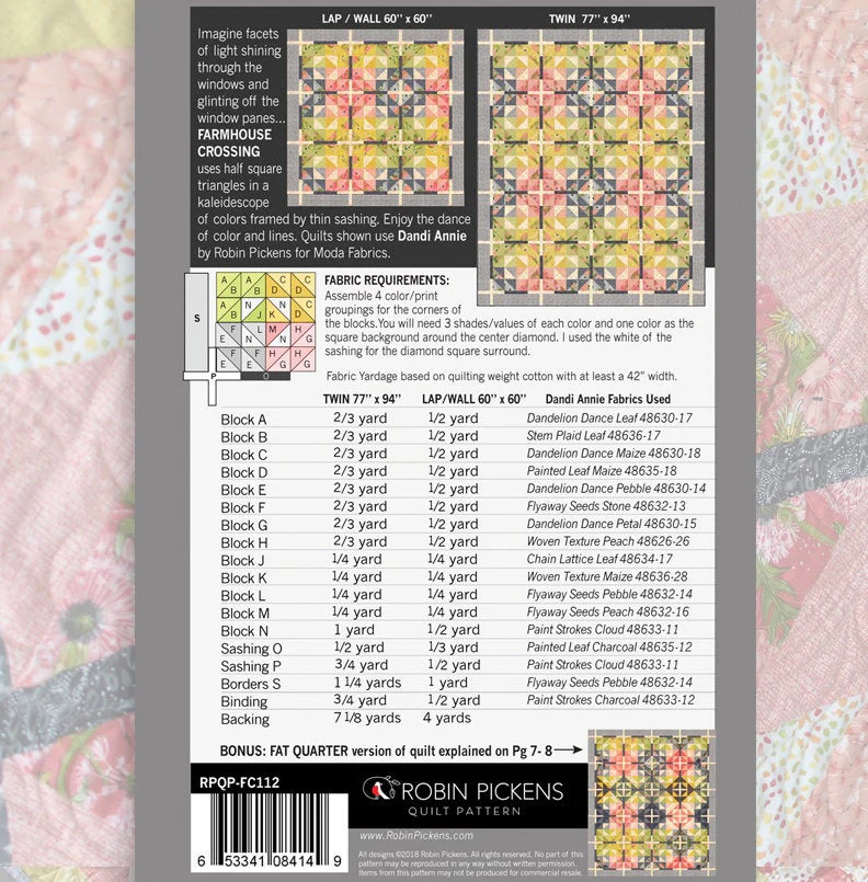 FARMHOUSE CROSSING Quilt Pattern (printed booklet) by Robin Pickens - Image 4