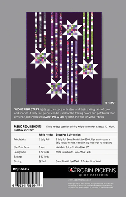 SHOWERING STARS Digital PDF Quilt Pattern by Robin Pickens / Twin size / Easy Quick Quilt / Jelly Roll Precut - Image 3